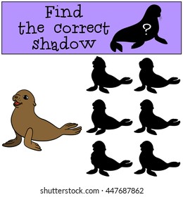 Educational game: Find the correct shadow. Little cute baby fur seal.