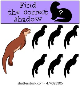 Educational game: Find the correct shadow. Little cute otter swims and smiles.