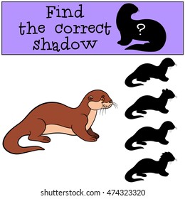 Educational game: Find the correct shadow. Little cute otter stands and smiles.