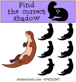 Educational game: Find the correct shadow. Little cute otter swims and smiles.