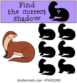 Educational game: Find the correct shadow. Little cute otter stands and smiles.