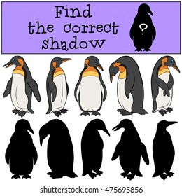 Educational game: Find the correct shadow. Little cute penguins.