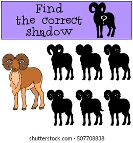 Educational game: Find the correct shadow. Cute beautiful urial stands and smiles.