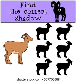 Educational game: Find the correct shadow. Little cute lady urial stands and smiles.