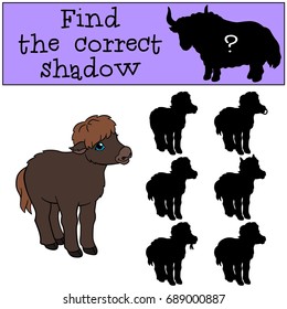 Educational game: Find the correct shadow. Little cute baby yak.