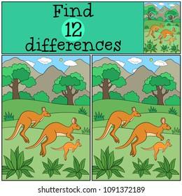 Educational game: Find differences. The kangaroo family runs.