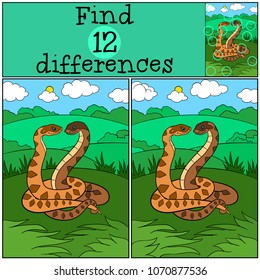 Educational game: Find differences. Two cute vipers smile.
