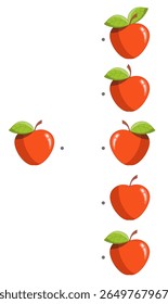 Educational game. Find two identical apples. Vector illustration on a white background for children's entertainment, activity book, worksheet.