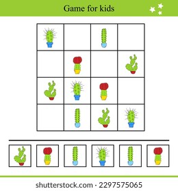Educational game for kids with cacti in pots
