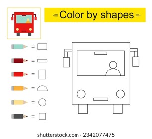 Educational game for kids. Coloring pages. Color by shapes. Vector illustration of cartoon autobus.