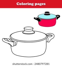 Educational game for kids. coloring pages ,cartoon pan. cooking pot , sauce pan