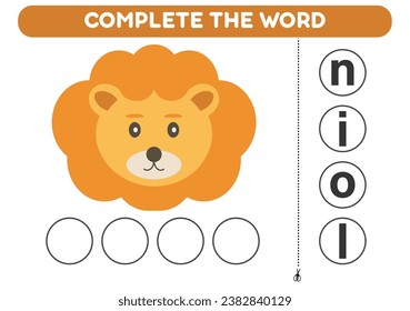 Educational game for kids  Complete the word lion. Printable worksheets