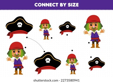 Educational game for kids connect by the size of cute cartoon man and hat printable pirate worksheet