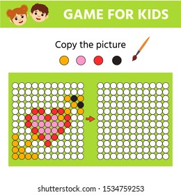 Educational game for kids. Copy the picture. Learning symmetry for preschool children and kids. Cartoon heart. Printable worksheet. Vector Illustration