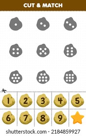 Erziehungsspiel für Kinder zählen die Punkte auf jeder Silhouette und passen sie mit der korrekten nummerierten Tabelle für Kartoffelgemüse auf.