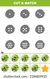 Educational game for kids count the dots on each silhouette and match them with the correct numbered cabbage vegetables printable worksheet