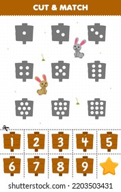 Educational game for kids count the dots on each silhouette and match them with the correct numbered wooden sign printable farm worksheet