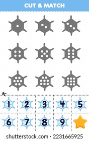 Educational game for kids count the dots on each silhouette and match them with the correct numbered snowflake printable winter worksheet