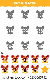 Juego educativo para los niños cuenta los puntos de cada silueta y los relaciona con la hoja de cálculo de invierno imprimible con el nombre de la campana numerada correcta