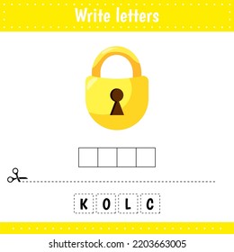 Educational game for kids. Crossword clock. Guess the word. Education developing worksheet. Learning game for kids.