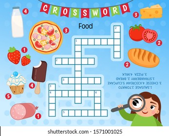 Educational Game For Kids. Crossword Food. Kids Activity Sheet, 