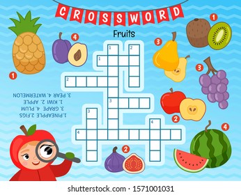 Educational game for kids. Crossword Fruits. Kids activity sheet, 