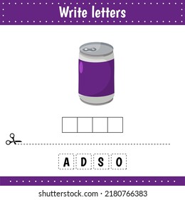 Educational game for kids. Crossword. Guess the word. Soda. Education developing worksheet. 