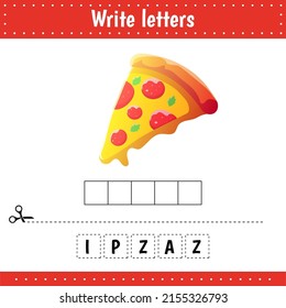 Educational game for kids. Crossword. Pizza. Guess the word. Education developing worksheet. Learning game for kids. Activity page.