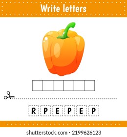 Educational game for kids. Crossword. Vegetable. Pepper. Guess the word. Learning game for kids. Activity page. 