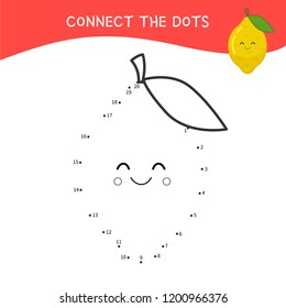 Educational game for kids. Dot to dot game for children. Cartoon lemon. 