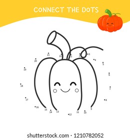 Educational game for kids. Dot to dot game for children. Cartoon pumpkin.