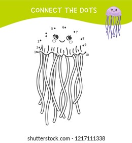 Educational game for kids. Dot to dot game for children. Cartoon jellyfish.