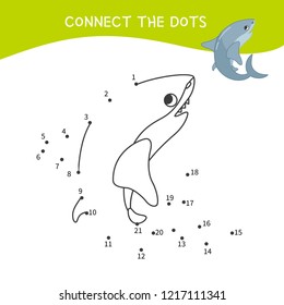 Educational game for kids. Dot to dot game for children. Cartoon shark.