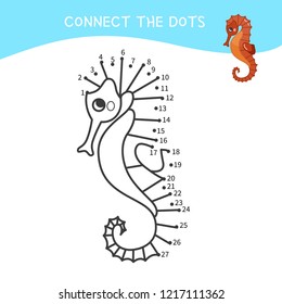 Educational game for kids. Dot to dot game for children. Cartoon sea Horse.