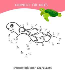 Educational game for kids. Dot to dot game for children. Cartoon turtle.