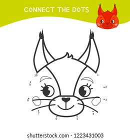 Educational game for kids. Dot to dot game for children. Cartoon head of squirrel.