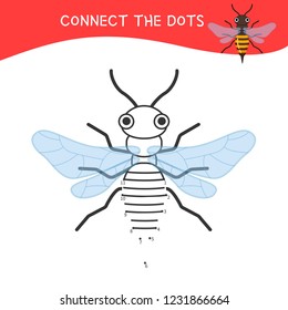 Educational game for kids. Dot to dot game for children. Cartoon insects.