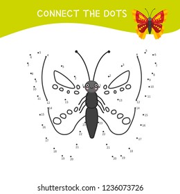 Educational game for kids. Dot to dot game for children. Cartoon insects.