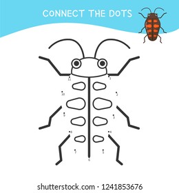Educational game for kids. Dot to dot game for children. Cartoon insects.