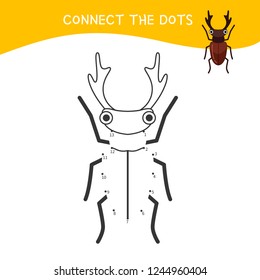 Educational game for kids. Dot to dot game for children. Cartoon insects.