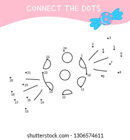 Educational game for kids. Dot to dot game for children. Cartoon cute candy.