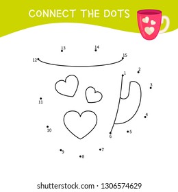 Educational game for kids. Dot to dot game for children.  Cartoon cute mug.