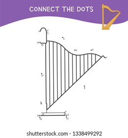 Educational game for kids. Dot to dot game for children. Cartoon harp.
