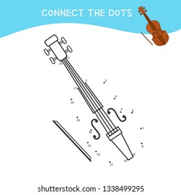 Educational game for kids. Dot to dot game for children. Cartoon violin.
