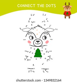 Educational game for kids. Dot to dot game for children. Cartoon cute deer.