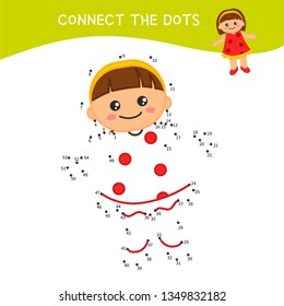 Educational game for kids. Dot to dot game for children. Cartoon cute doll.