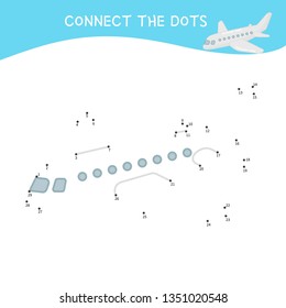 Educational game for kids. Dot to dot game for children. Cartoon plane.