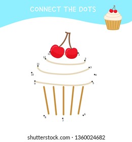 Educational game for kids. Dot to dot game for children. Cartoon cake.
