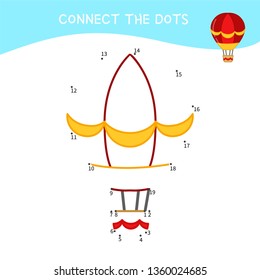 Educational game for kids. Dot to dot game for children. Cartoon air balloon.
