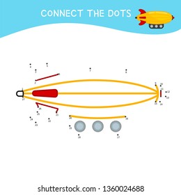 Educational game for kids. Dot to dot game for children. Cartoon airship.
